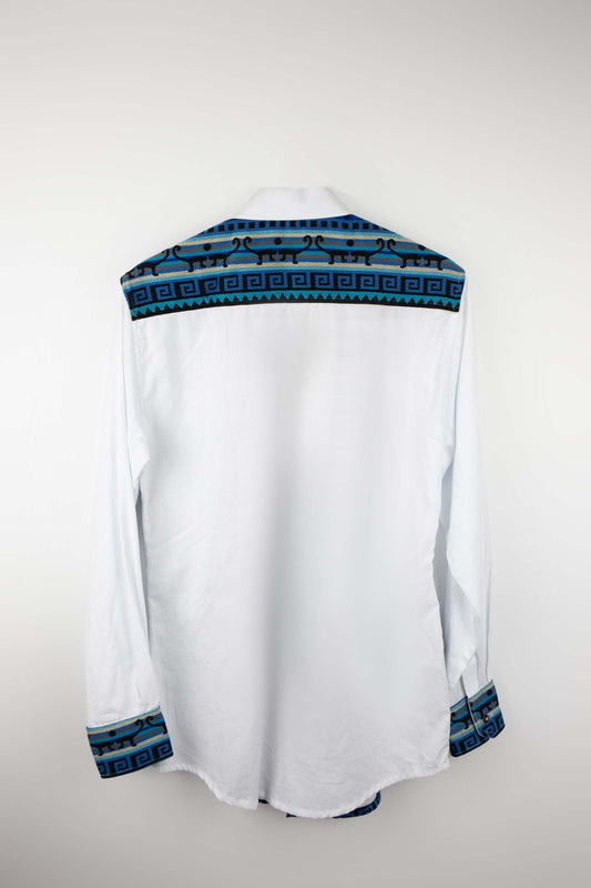 Camisa Manga Larga Corte Diagonal Mujer - Blanco