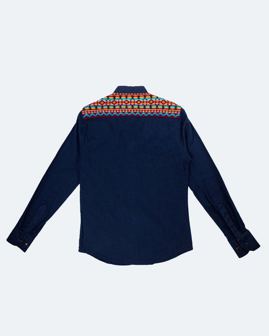 Camisa Lino Manga Larga - Azul