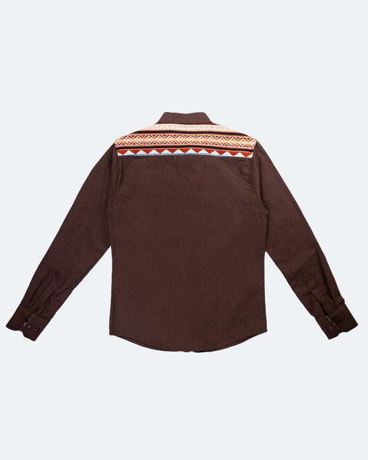 Camisa Lino Manga Larga - Café