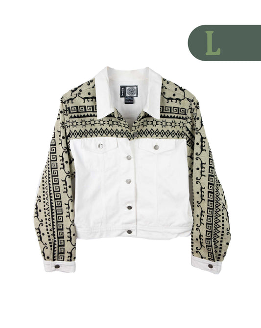 Chaqueta Mujer Jean Tejido Andino - Mangas + Hombro - Blanco