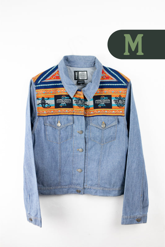 Chaqueta Mujer Jean Tejido Andino Hombro - Azul