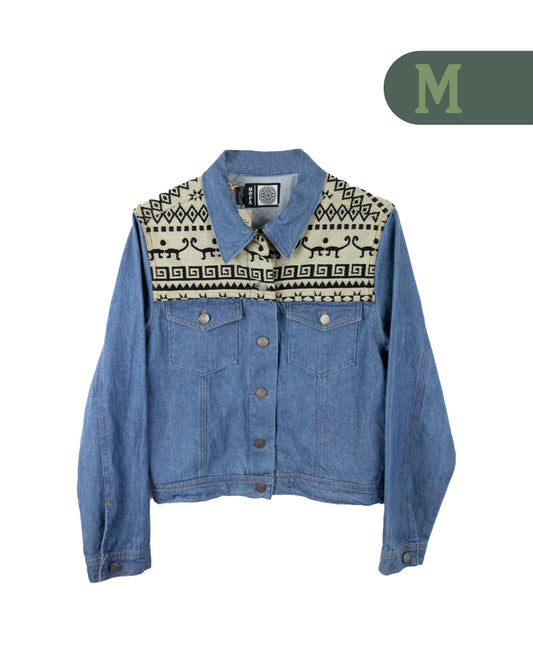 Chaqueta Mujer Jean Tejido Andino Hombro - Azul