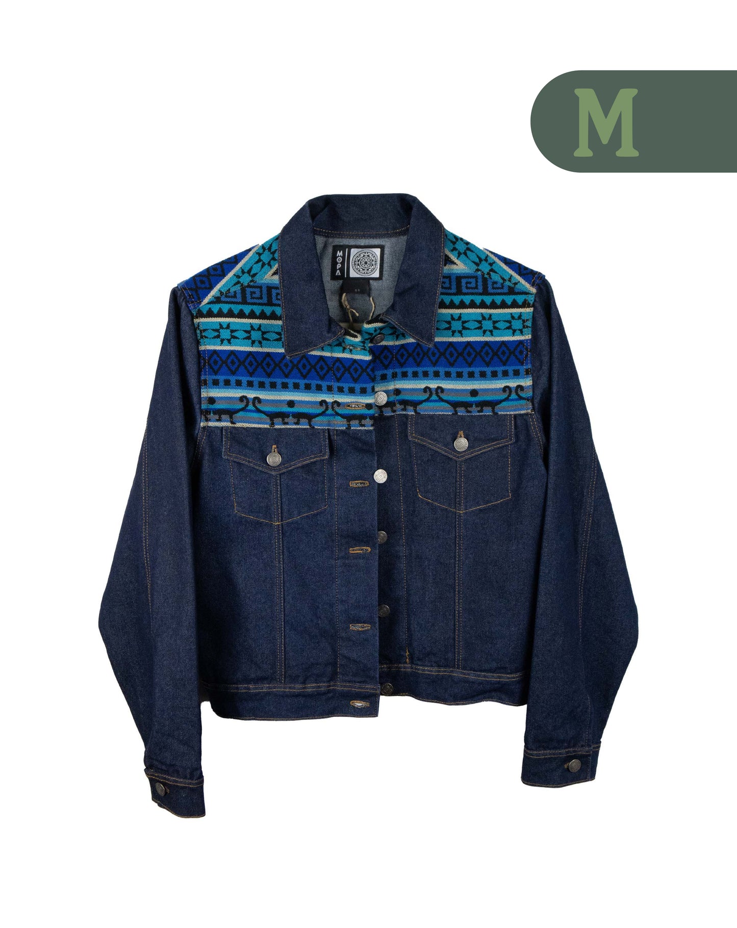 Chaqueta Mujer Jean Tejido Andino Hombro - Azul