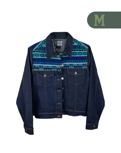 Chaqueta Mujer Jean Tejido Andino Hombro - Azul