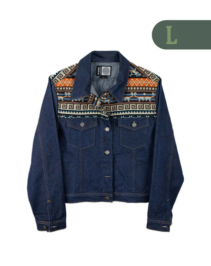Chaqueta Mujer Jean Tejido Andino Hombro - Azul
