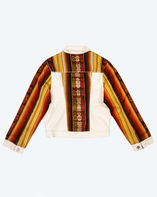 Chaqueta Mujer Jean Tejido Andino Mangas + Hombro + Espalda - Beige