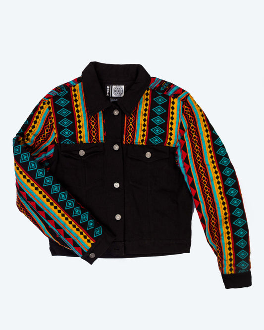 Chaqueta Mujer Jean Tejido Andino -  Mangas + Hombro - Negro