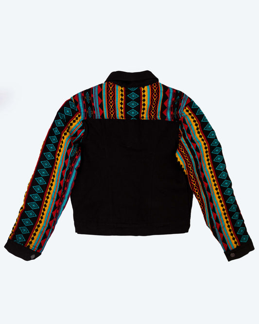 Chaqueta Mujer Jean Tejido Andino -  Mangas + Hombro - Negro