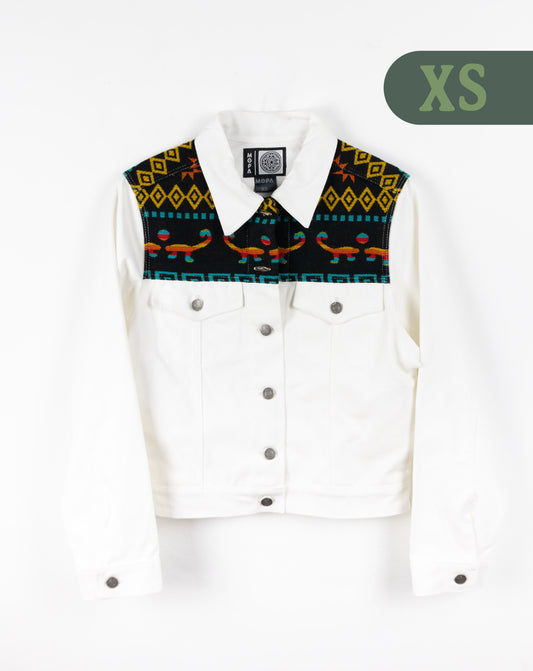 Chaqueta Mujer Jean Tejido Andino Hombro - Blanco