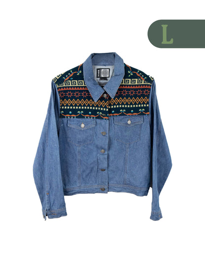 Chaqueta Mujer Jean Tejido Andino Hombro - Azul