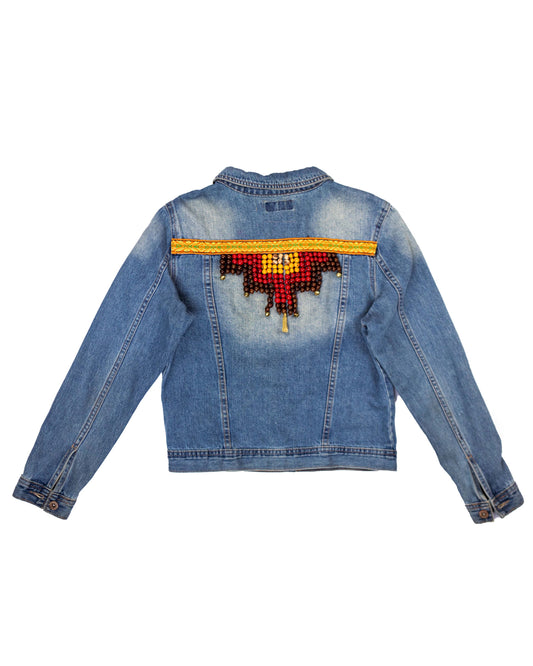 Chaqueta Hombre Jean Tejido Andino Frente + Espalda + semillas - Azul