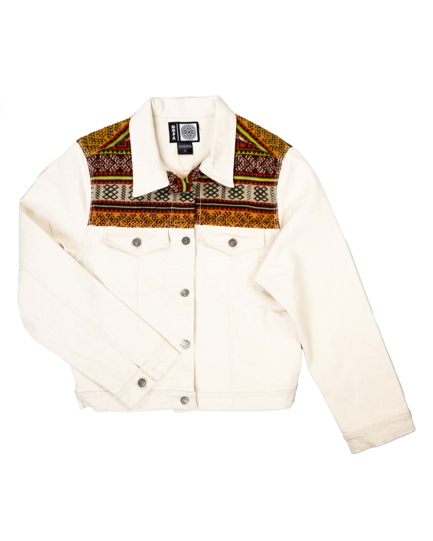 Chaqueta Mujer Jean Tejido Andino Hombro - Blanco