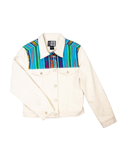 Chaqueta Mujer Jean Tejido Andino Hombro + Espalda - Blanco