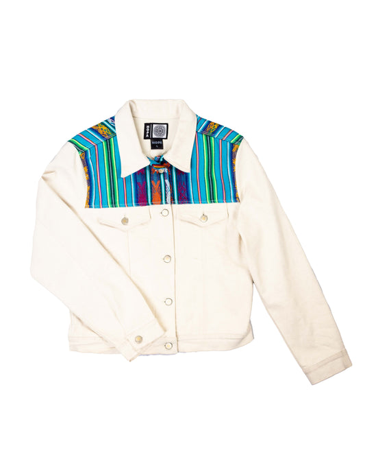 Chaqueta Mujer Jean Tejido Andino Hombro + Espalda - Blanco