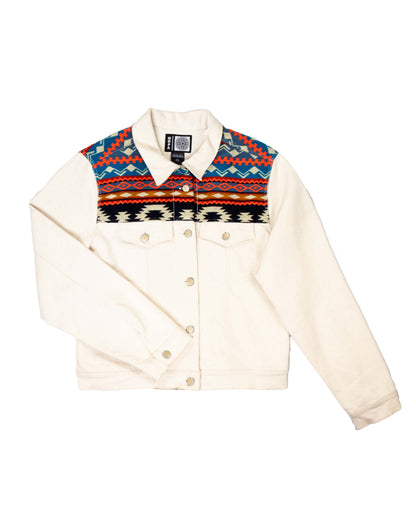 Chaqueta Mujer Jean Tejido Andino Hombro - Blanco