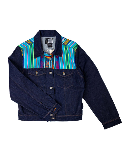 Chaqueta Mujer Jean Tejido Andino Hombro + Espalda - Azul
