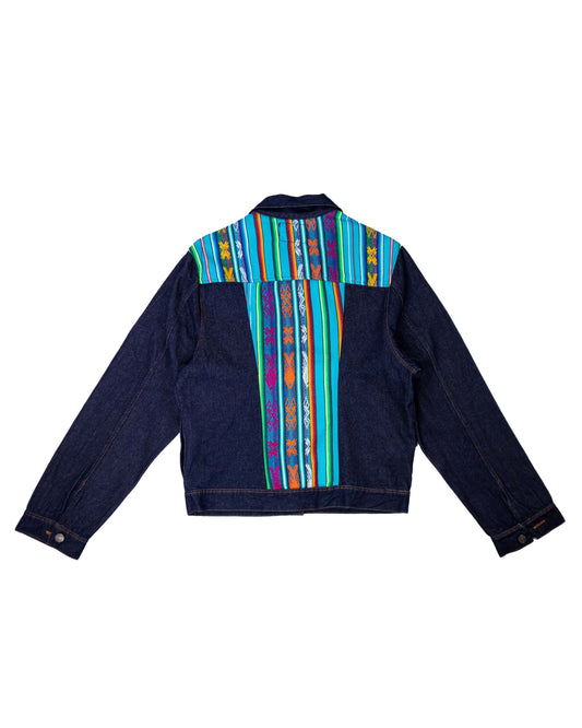Chaqueta Mujer Jean Tejido Andino Hombro + Espalda - Azul
