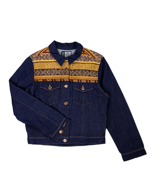 Chaqueta Mujer Jean Tejido Andino Hombro - Azul