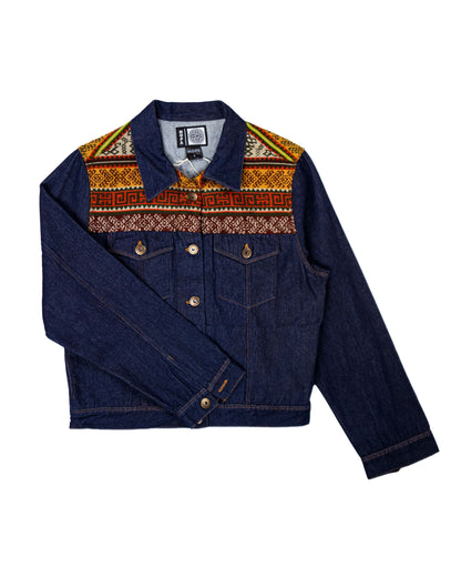 Chaqueta Mujer Jean Tejido Andino Hombro - Azul