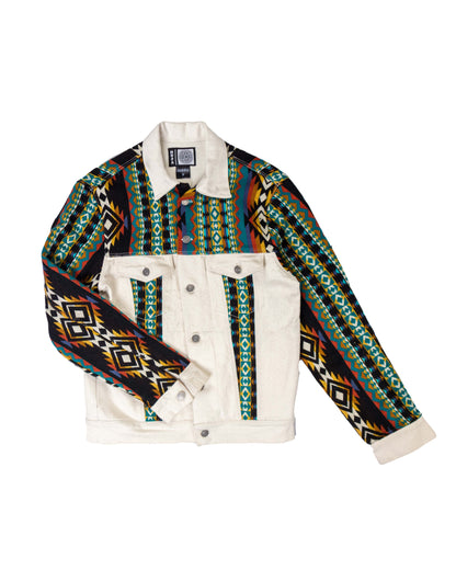 Chaqueta Hombre Jean Tejido Andino Hombro + Frente + Mangas - Blanco