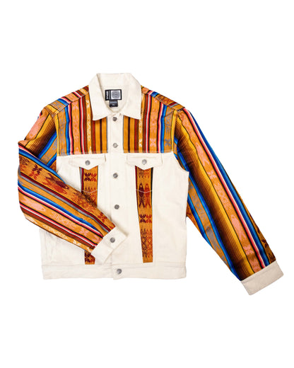 Chaqueta Hombre Jean Tejido Andino Hombro + Frente + Mangas - Blanco