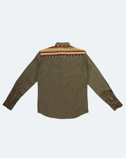 Camisa Lino Manga Larga - Verde