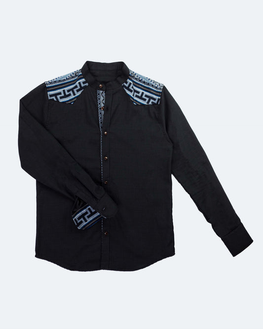 Camisa Lino Manga Larga - Negro