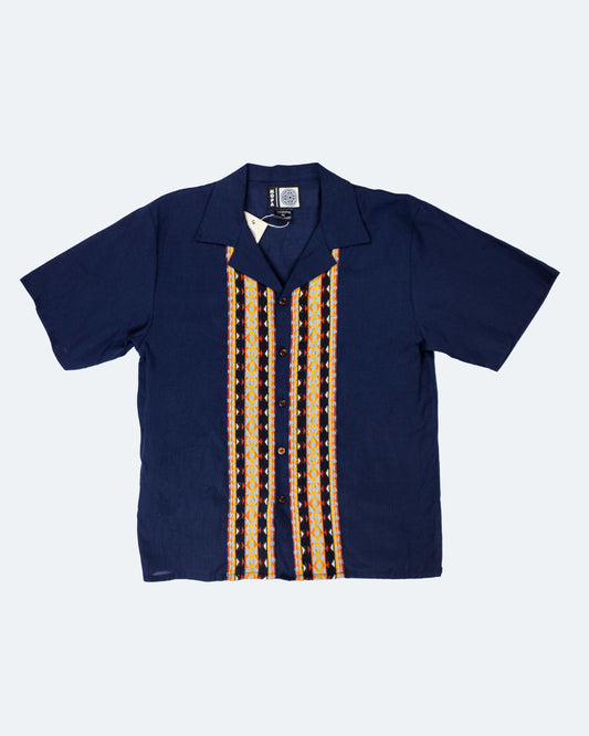 Camisa Lino Manga Corta - Azul