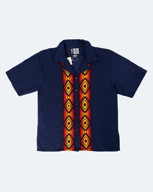 Camisa Lino Manga Corta - Azul