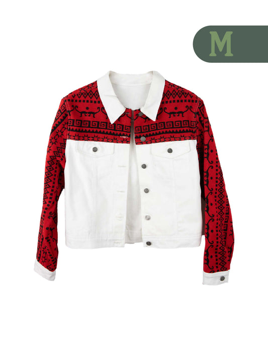 Chaqueta Mujer Jean Tejido Andino -  Mangas + Hombro - Blanco