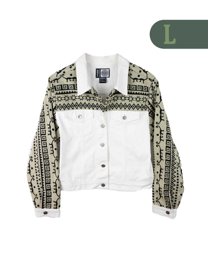 Chaqueta Mujer Jean Tejido Andino -  Mangas + Hombro - Blanco
