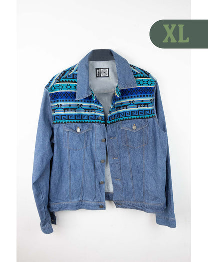 Chaqueta Hombre Jean Tejido Andino Hombro - Azul