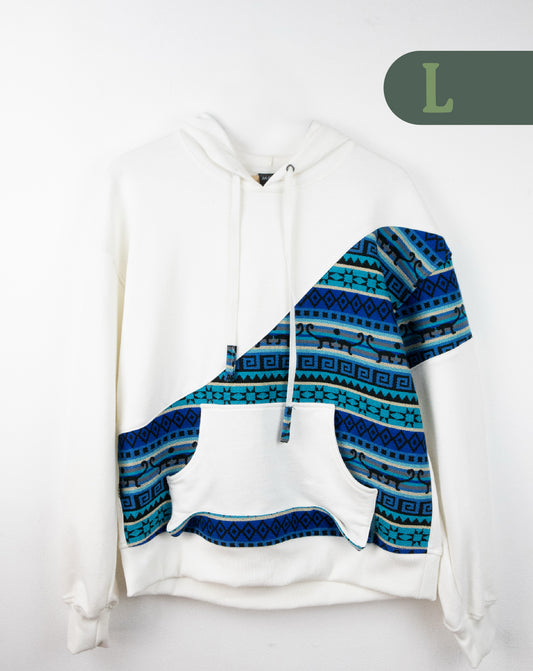 Buzo con capucha Unisex Corte Diagonal Tejido Andino - Blanco