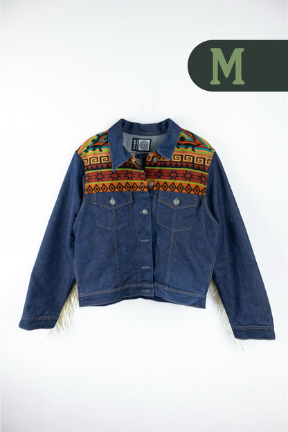 Chaqueta Mujer Jean Tejido Andino Hombro - Azul