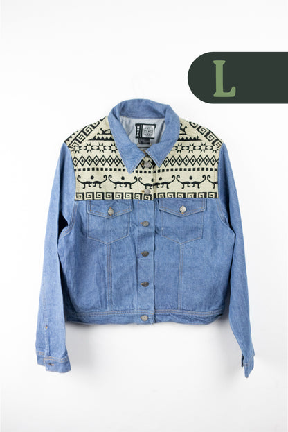 Chaqueta Mujer Jean Tejido Andino Hombro - Azul