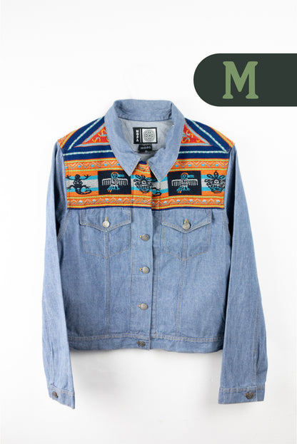 Chaqueta Mujer Jean Tejido Andino Hombro - Azul