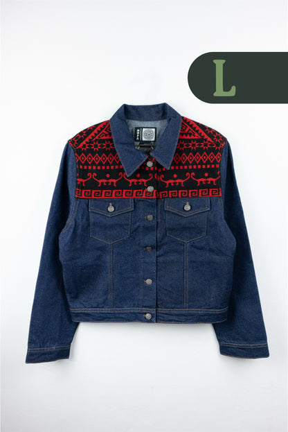 Chaqueta Mujer Jean Tejido Andino Hombro - Azul Oscuro