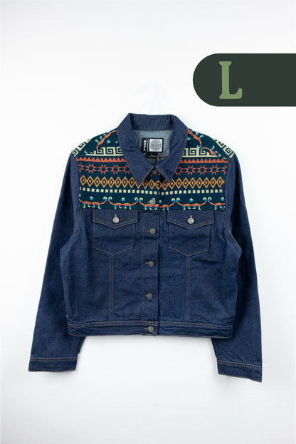 Chaqueta Mujer Jean Tejido Andino Hombro - Azul Oscuro