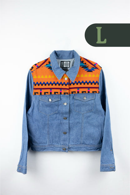 Chaqueta Mujer Jean Tejido Andino Hombro - Azul Claro