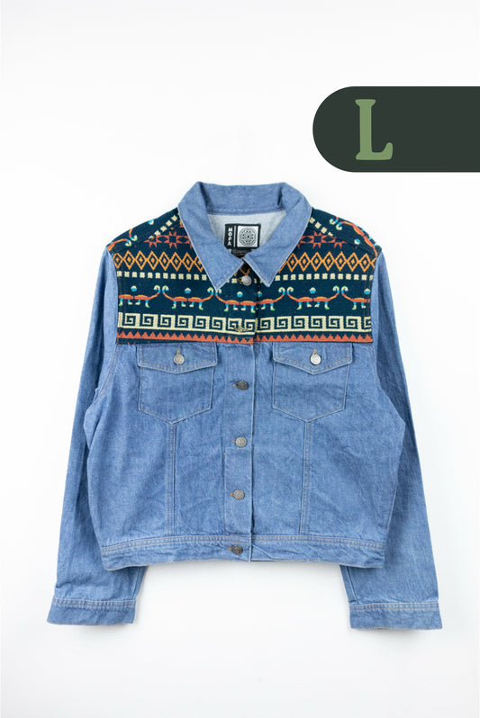Chaqueta Mujer Jean Tejido Andino Hombro - Azul Claro