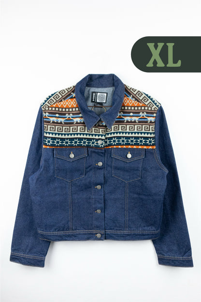 Chaqueta Mujer Jean Tejido Andino Hombro - Azul Oscuro