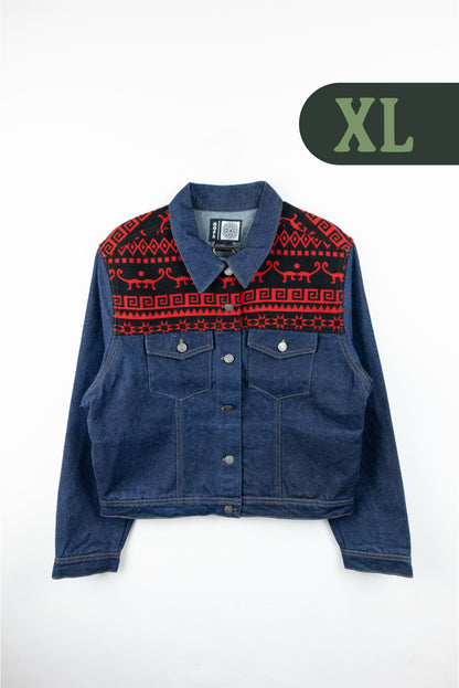 Chaqueta Mujer Jean Tejido Andino Hombro - Azul Oscuro