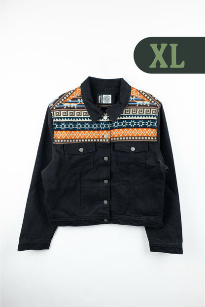 Chaqueta Mujer Jean Tejido Andino Hombro - Negro