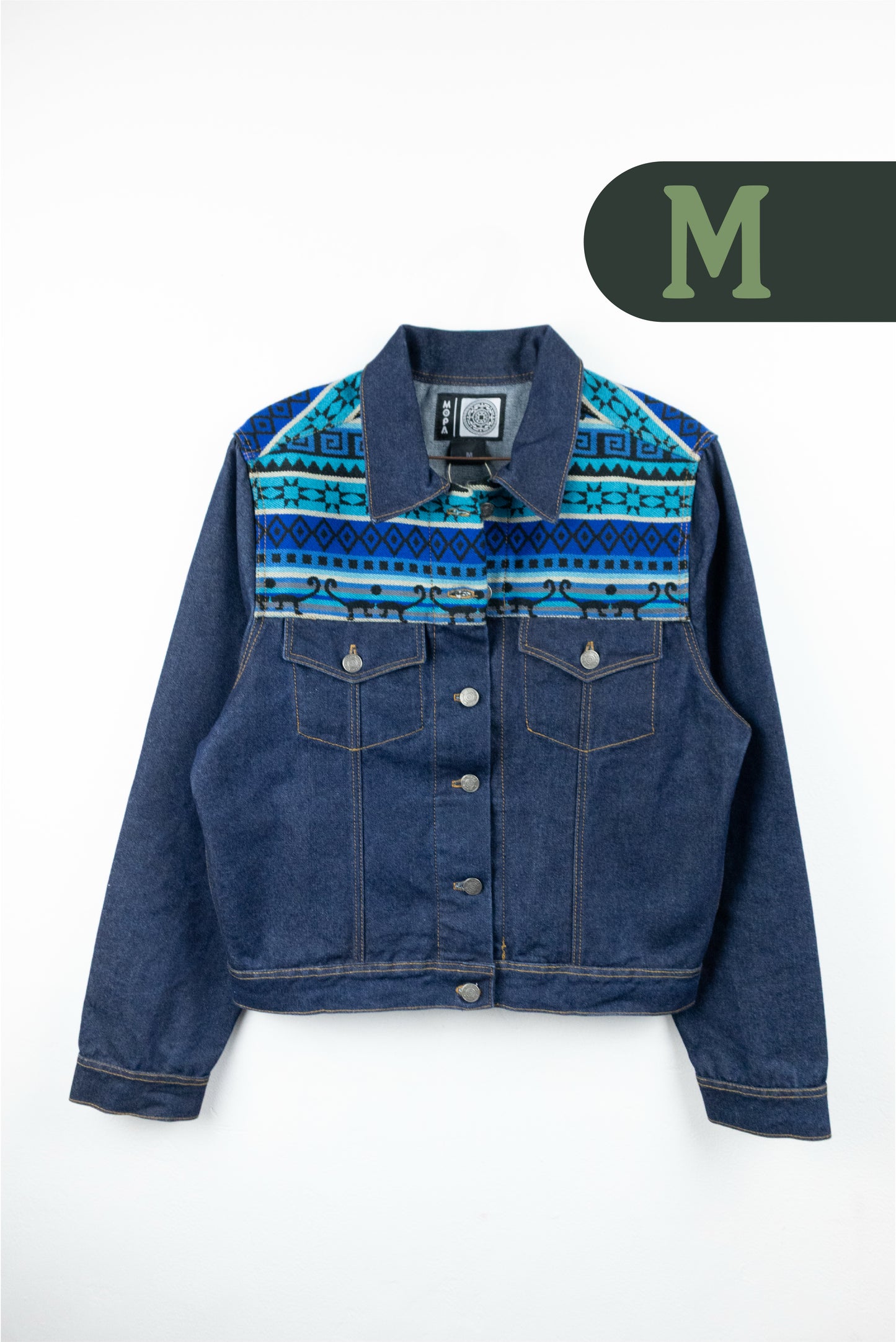 Chaqueta Mujer Jean Tejido Andino Hombro - Azul Oscuro
