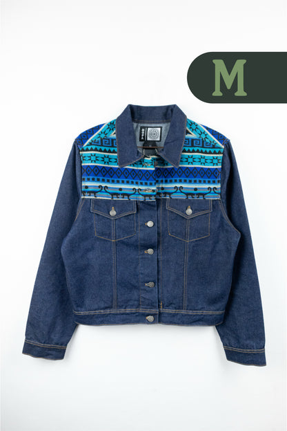 Chaqueta Mujer Jean Tejido Andino Hombro - Azul Oscuro
