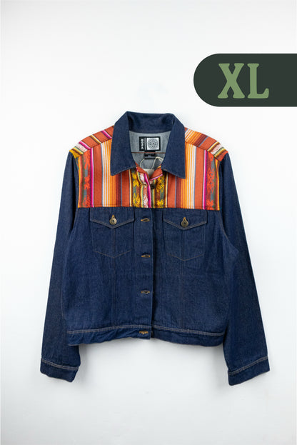 Chaqueta Mujer Jean Tejido Andino Hombro - Azul Oscuro