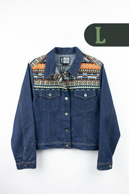 Chaqueta Mujer Jean Tejido Andino Hombro - Azul Oscuro