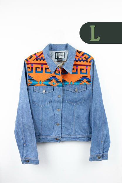 Chaqueta Mujer Jean Tejido Andino Hombro - Azul Claro