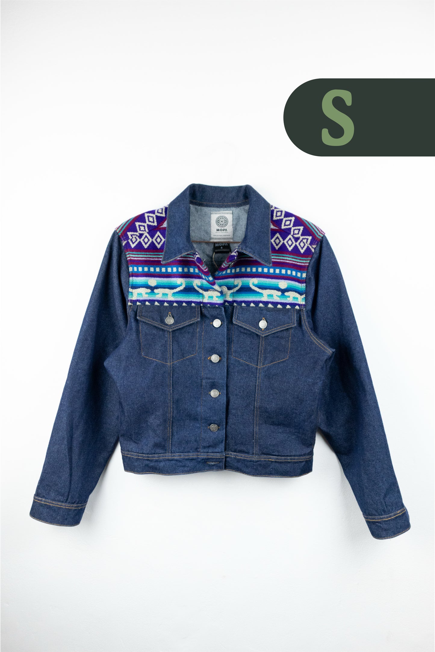 Chaqueta Mujer Jean Tejido Andino Hombro - Azul Oscuro