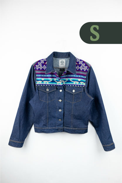 Chaqueta Mujer Jean Tejido Andino Hombro - Azul Oscuro